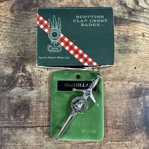 MacMillan Clan Crest Sword Badge Art Pewter Silver Ltd Cap Pin Scotland Brooch